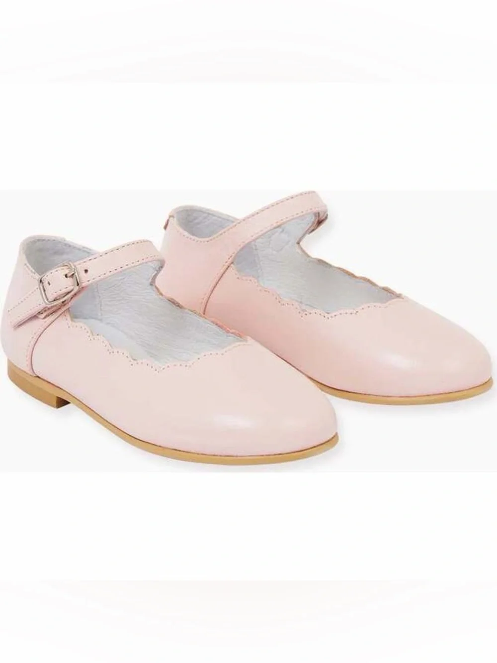 La Coqueta Blush Nappa Leather Scallop Mary Jane Shoes Girls Size 26 EU / US 9.5